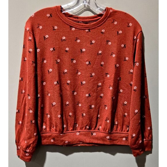 Cat & Jack Girls' Chestnut Brown Floral Print Rayon Blend Sweatshirt - Picture 1 of 6
